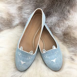 CHARLOTTE OLYMPIA Blue Denim Kitty Flats 39
